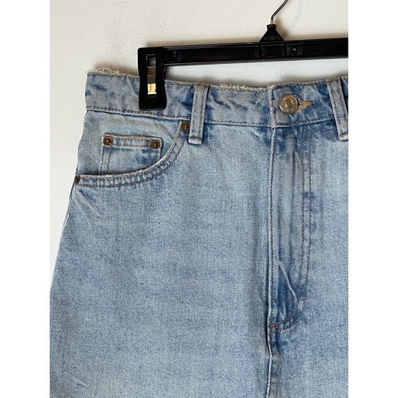 Zara Blue Light Wash A Line Raw Hem Denim Mini Skirt Size S - Picture 4 of 7